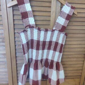 Plaid Gingham Blouse Shirred Tank Peplum